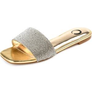 Journee Collection Women Grayce Flat Slide Sandals Size US 9 Gold Rhinestones
